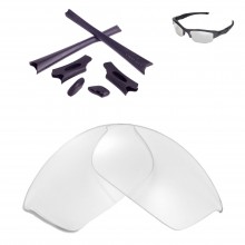 Walleva Clear Non-Polarized Lenses + Black Rubber Kit For Oakley Flak Jacket Sunglasses